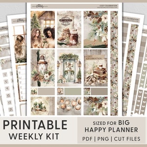 Kerstplannerstickers, wintervakantiestickers, december wekelijkse stickerkit, afdrukbare grote gelukkige plannerstickers, gesneden bestanden, BW221