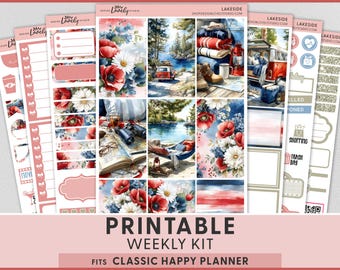 Lakeside Printable Planner Stickers for Happy Planner | Summer Camping Kit | Lake Life Road Trip | Patriotic July 4t, HP303