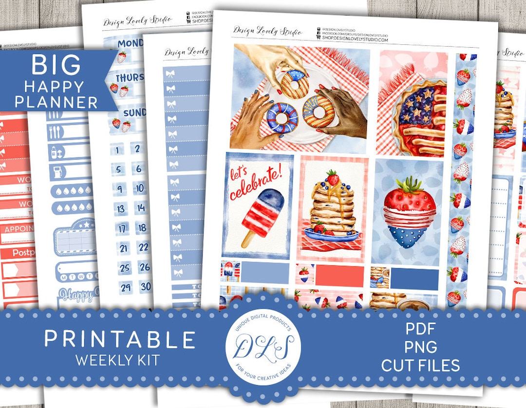 4th of July Planner Stickers Kit, Big Happy Planner Weekly Stickers Kit ...