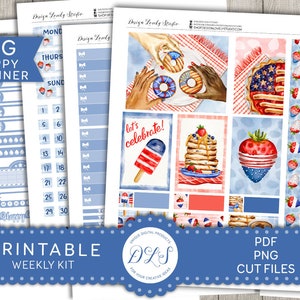 4th of July Planner Stickers Kit, Big Happy Planner Weekly Stickers Kit, Independence Day Planner Kit, Patriotic Planner Stickers, BW161