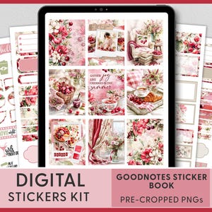 Pegatinas digitales de verano con cerezas para agenda: kit semanal precortado para Goodnotes y iPad, temática de verano cottagecore y pastel de cerezas, DG183