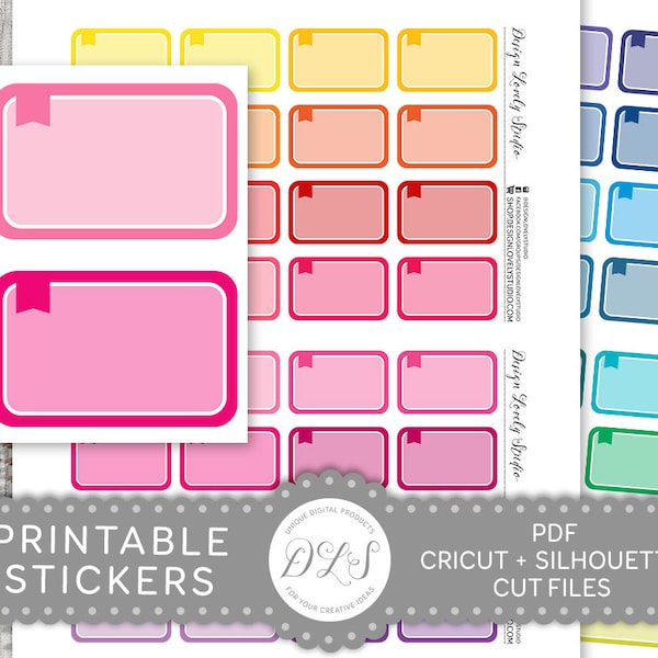 Printable Half Box Planner Stickers, Multicolor Half Box Planner Stickers, ECLP, Filofax, Kikki K, Mambi, Plum Paper, Cut File, FS143