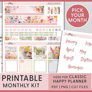 June Monthly Sticker Kit, July Monthly Kit, Printable May Planner Stickers, Happy Planner, Floral, Pink, Watercolor, Summer, Spring, HPMV249