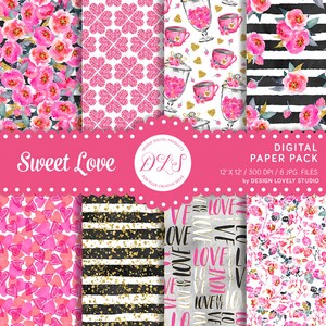 Valentine&#39;s Day Digital Paper, Valentine&#39;s Digital Backdrop, Valentines Digital Download, Valentine&#39;s Scrapbook Paper, Seamless Paper, DP128