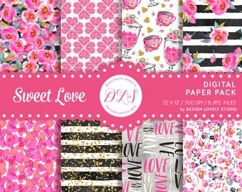 Valentine's Day Digital Paper, Valentine's Digital Backdrop, Valentines Digital Download, Valentine's Scrapbook Paper, Seamless Paper, DP128