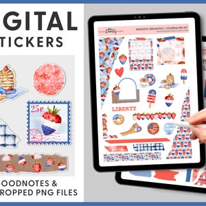 Patriottische digitale journaling stickers, Goodnotes journaling stickers, 4 juli digitale stickers, Memorial Day stickers, DJ110