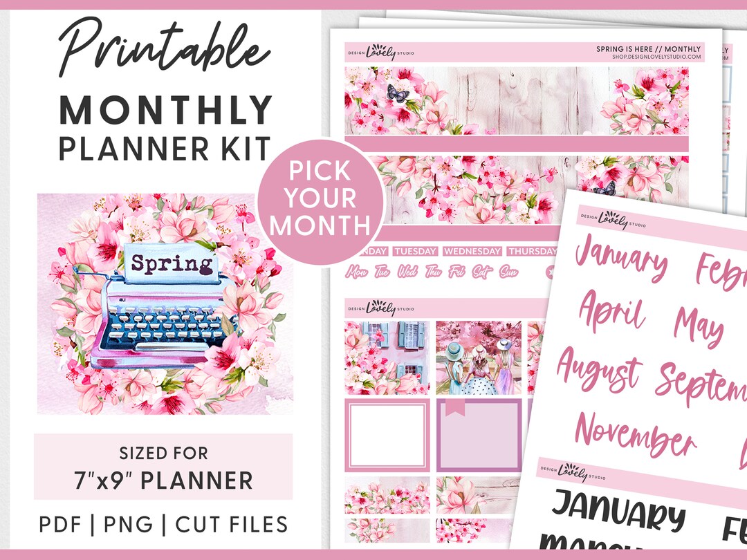 Monthly Planner Stickers, Spring Planner Stickers, Printable Planner ...