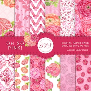 Spring Digital Paper Pack, Pink Floral Digital Paper Background, Summer Digital Paper Pack, Floral Digital Scrapbook Paper, DP142