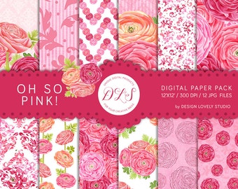 Spring Digital Paper Pack, Pink Floral Digital Paper Background, Summer Digital Paper Pack, Floral Digital Scrapbook Paper, DP142