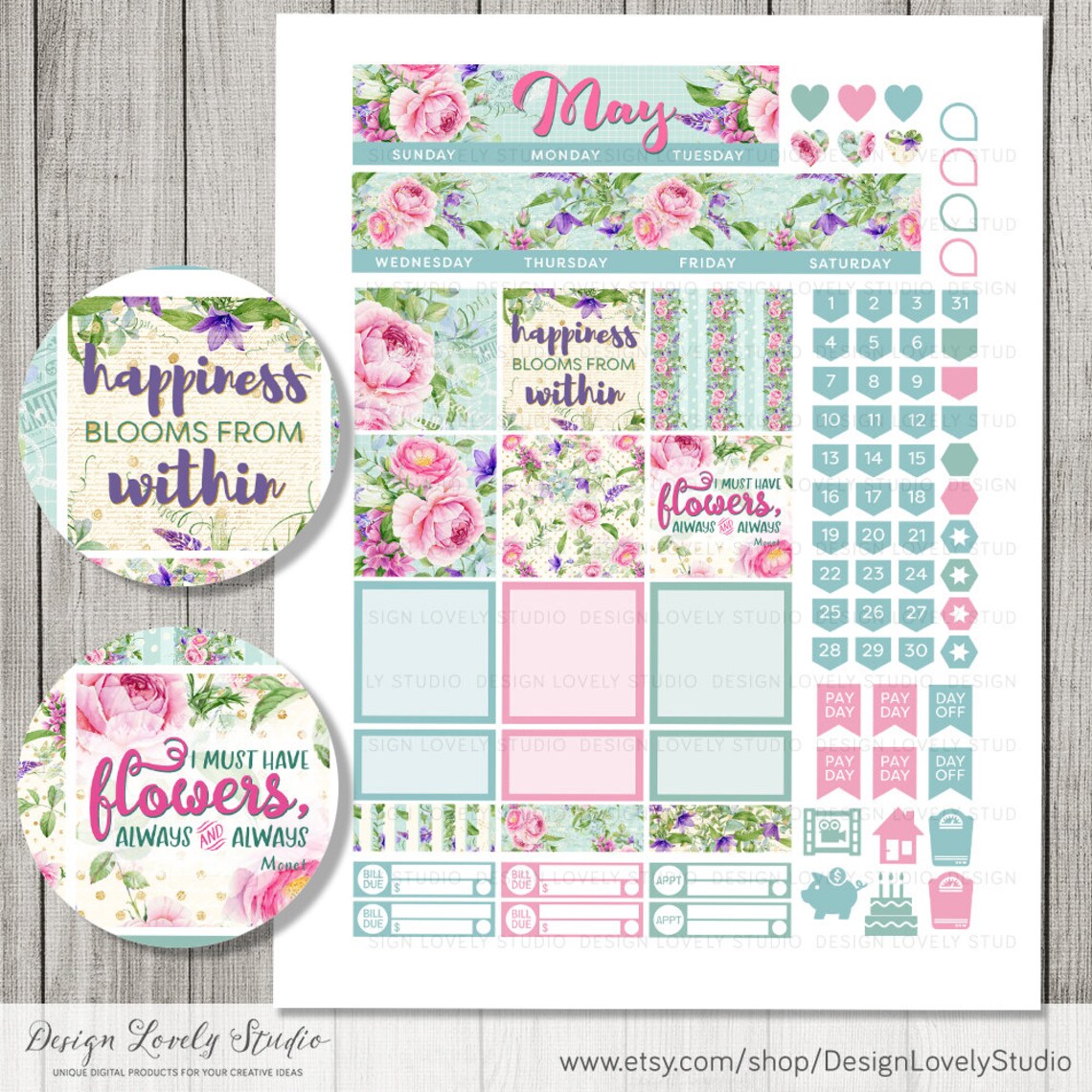 Happy Planner May Monthly Kit, May Happy Planner Printable Stickers ...