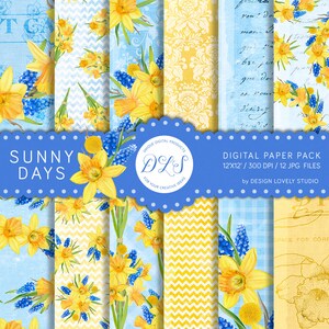 Jaune des fleurs de papier numérique, papier numérique Pack, Floral fond numérique, jonquilles Digital Paper, papier numérique de Pâques, DP145 de printemps