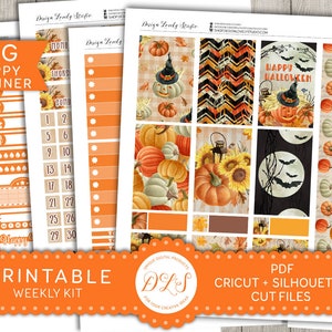 Printable Big Happy Planner Halloween Stickers, October Planner Stickers, Halloween Weekly Planner Kit, Big HP Kit, Cut File, Cricut, BW104