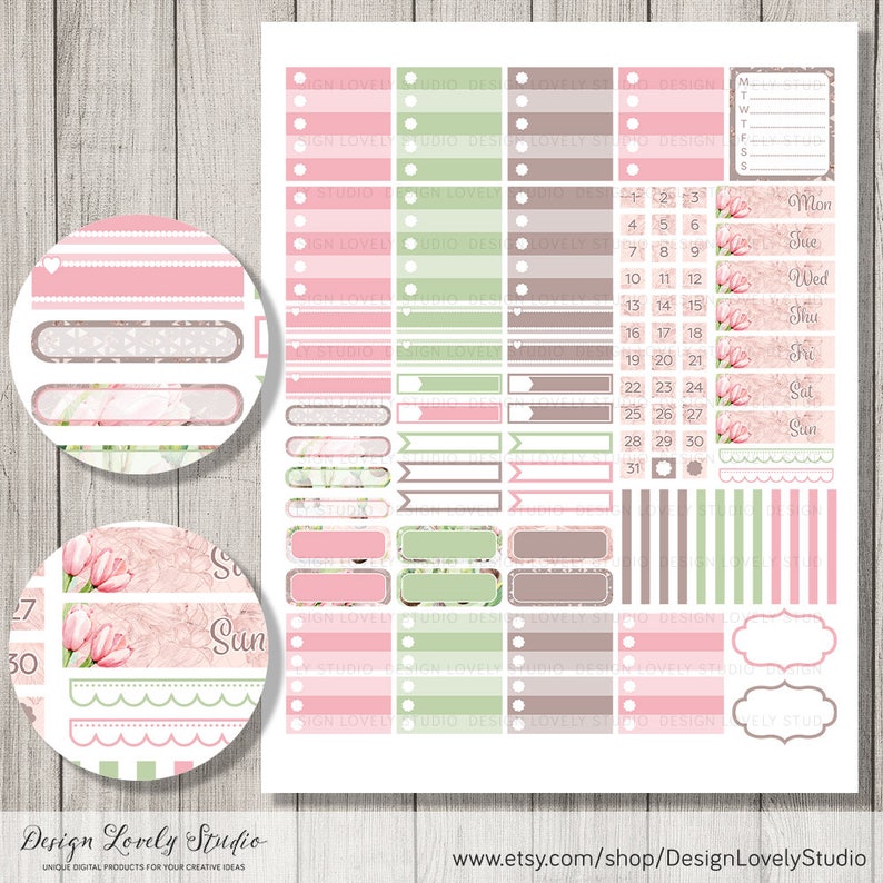 Easter Planner Sticker Kit, Erin Condren Horizontal Stickers, Printable Easter Planner Stickers, April Weekly Kit, Cricut Cut File, HS140 image 3