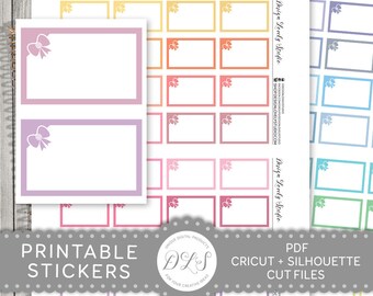 Bow Stickers for Planners, Printable Half Box Stickers, Printable Bow Half Boxes, Pastel Half Boxes, Planner Printable, Cut Files, FS155