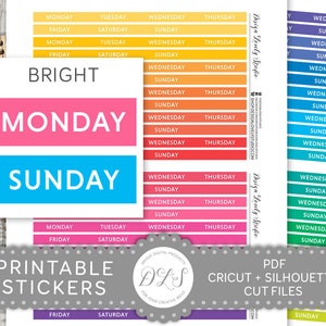 Montag Sonntag Planner Aufkleber, Montag bis Sonntag Planer Layout, Datum Cover Aufkleber, für Erin Condren Life Planner, Cut Files, FS157