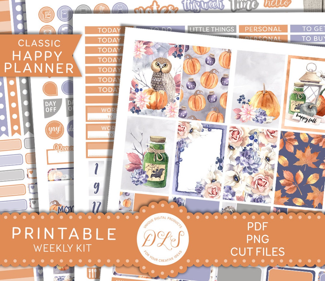 Halloween Planner Stickers, Printable FALL Planner Stickers, Happy ...