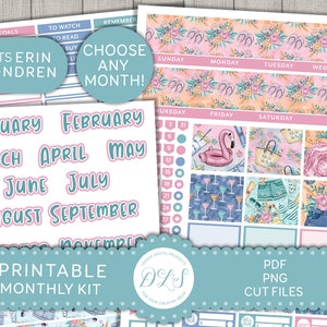 PRINTABLE Monthly Planner Stickers, Beach Planner Stickers Kit, August Planner Stickers, July Monthly Kit, ECLP Monthly Kit, ECE128