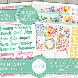 Kit mensile Happy Planner, adesivi mensili Happy Planner, adesivi pianificatori modificabili, adesivi mensili stampabili, Cricut, Silhouette, HPE101