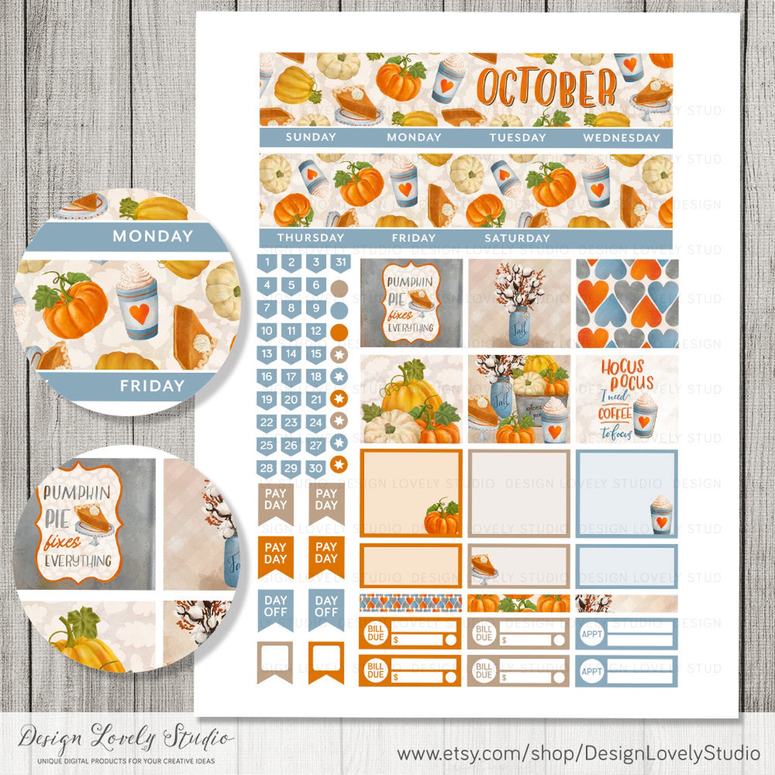 October Monthly Kit for Erin Condren Planner, October Planner Stickers ...