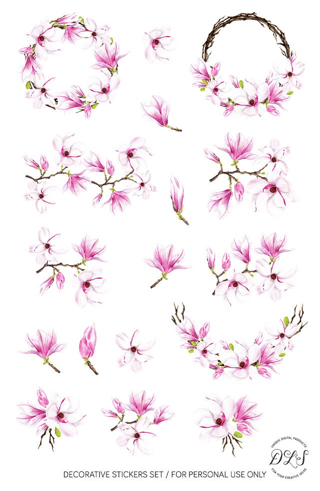 Floral Sticker Sheet Magnolia Stickers Flower Planner Pink | Etsy