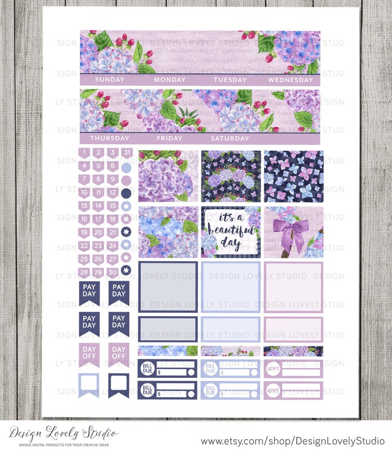 Printable Monthly Planner Stickers Kit Purple Floral Planner Etsy