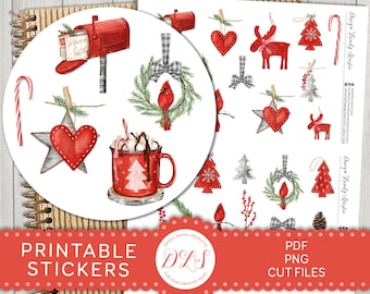 Printable CHRISTMAS Planner Stickers, Christmas Scrapbook Stickers, Winter Planner Stickers, Bujo Printable Stickers, Cut Files, DS177