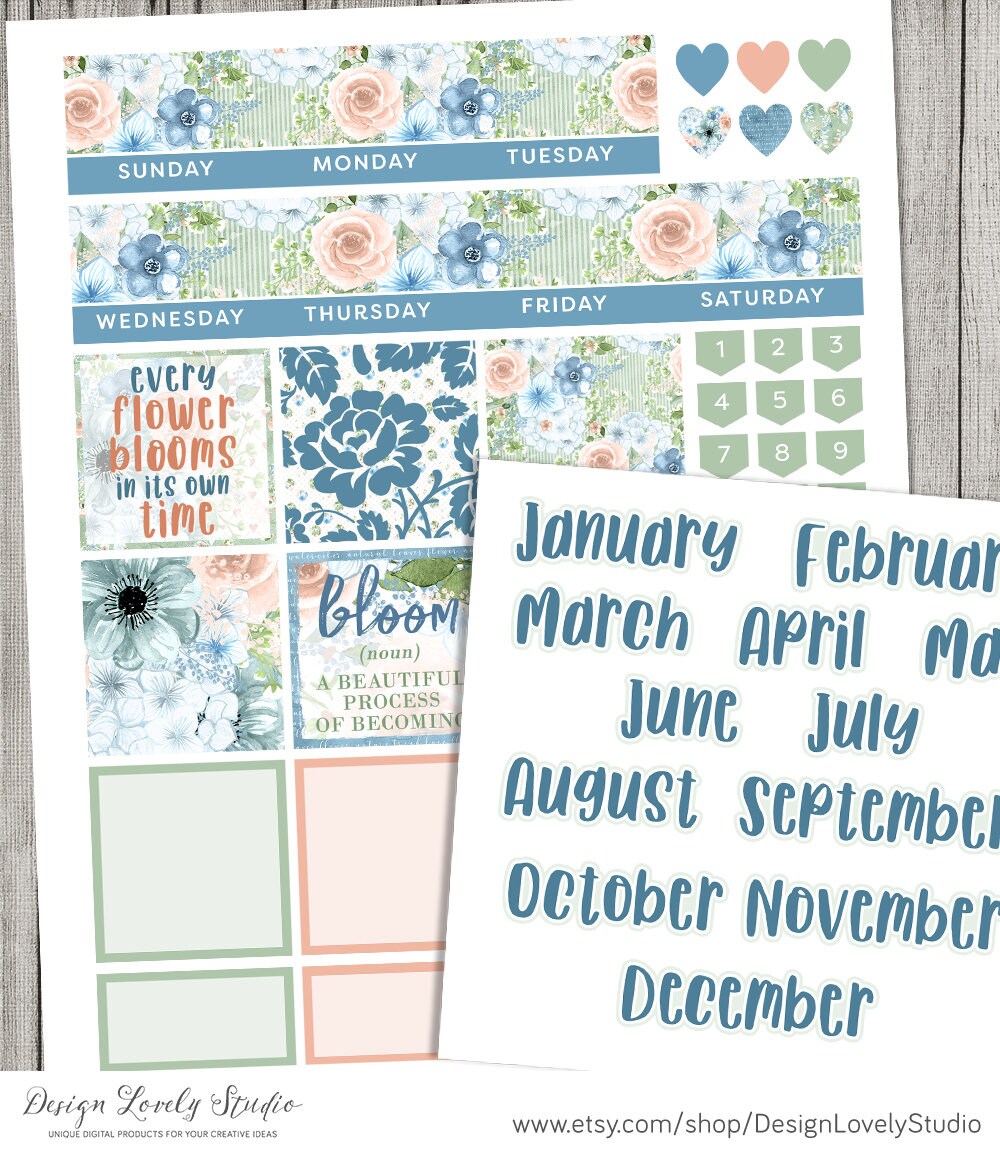 Printable FLORAL Monthly Stickers Kit, Big Happy Planner Monthly ...