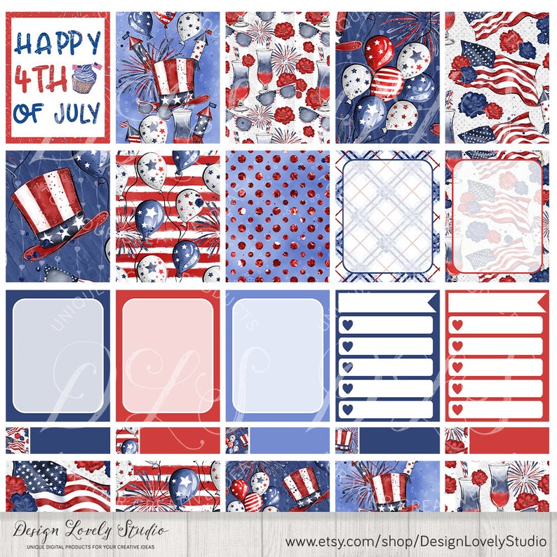 4th of July Weekly Sticker Kit, Printable Planner Stickers Kit, July ...