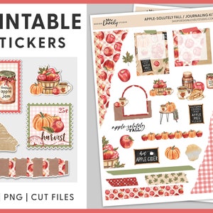 Printable Journaling Sticker Kit, Apple Planner Stickers, Fall Planner Stickers, Autumn Journal Stickers, Scrapbook Stickers, JS110