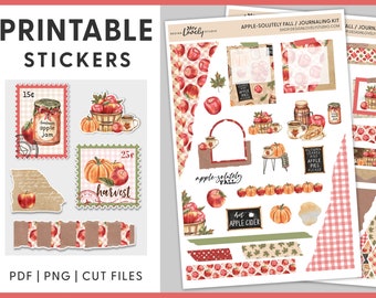 Printable Journaling Sticker Kit, Apple Planner Stickers, Fall Planner Stickers, Autumn Journal Stickers, Scrapbook Stickers, JS110