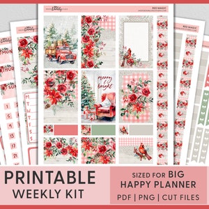 Kerstplannerstickers, wintervakantiestickers, december wekelijkse stickerkit, afdrukbare grote gelukkige plannerstickers, gesneden bestanden, BW223