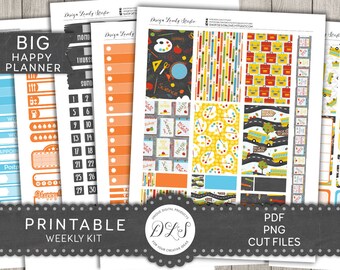 BACK TO SCHOOL Planner Stickers Kit, Printable Planner Stickers, Big Happy Planner Weekly Stickers Kit, School Planner Stickers, BW135