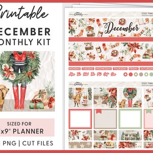 Pegatinas del planificador de diciembre, pegatinas del planificador de Navidad, pegatinas del planificador imprimibles, pegatinas de invierno, kit de pegatinas del planificador mensual, MV208