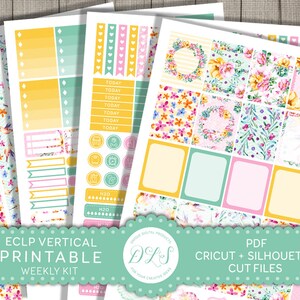 Printable Planner Stickers for Erin Condren, ECLP Vertical Planner Stickers, Weekly Planner Kit, Floral Planner Stickers, VS129