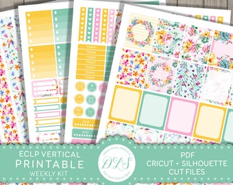 Printable Planner Stickers for Erin Condren, ECLP Vertical Planner Stickers, Weekly Planner Kit, Floral Planner Stickers, VS129
