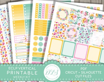 Printable Planner Stickers for Erin Condren, ECLP Vertical Planner Stickers, Weekly Planner Kit, Floral Planner Stickers, VS129