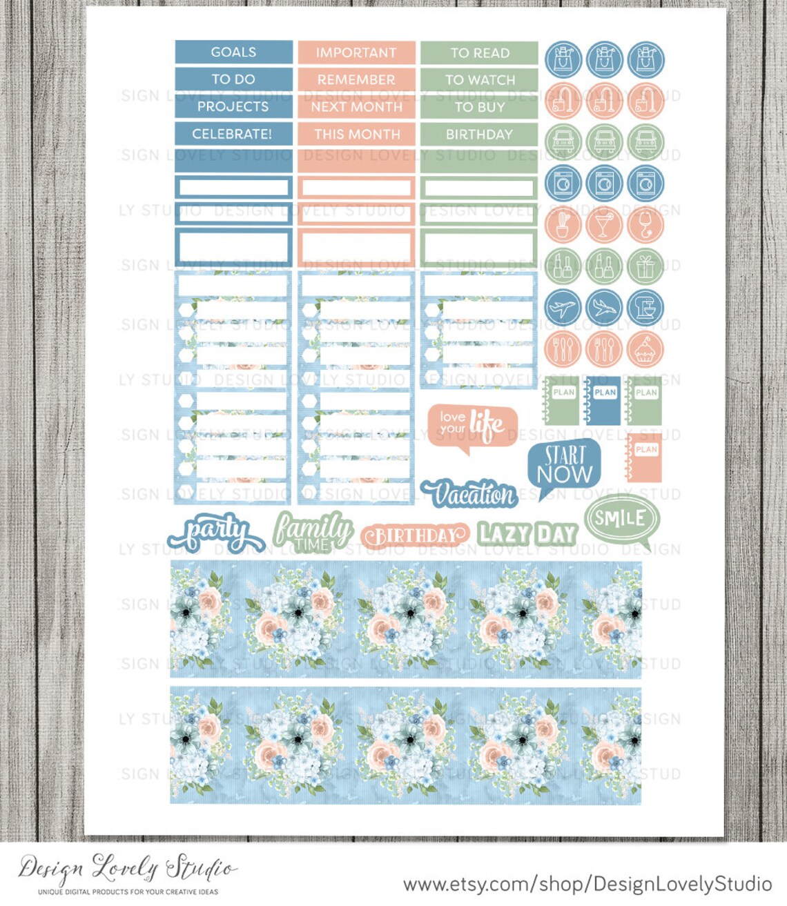 Printable FLORAL Monthly Planner Stickers Happy Planner - Etsy