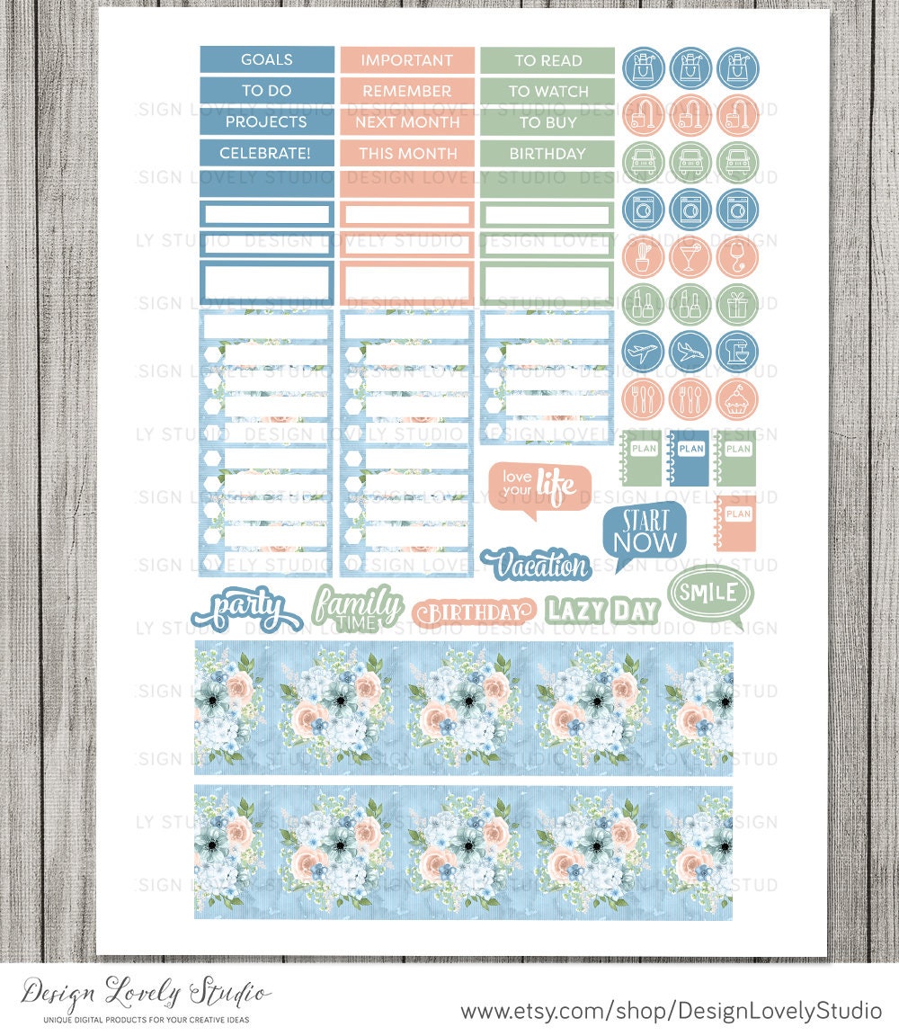 Printable FLORAL Monthly Planner Stickers, Happy Planner Monthly ...