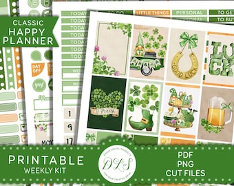 St Patrick's Day Planner Stickers Printable, March Planner Stickers , Printable Happy Planner Weekly Kit, Digital Planner Stickers, HP191