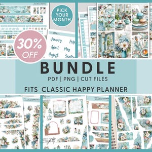 Pacchetto di adesivi stampabili per planner Glamour Tea Time - Settimanale, Mensile, Journaling, Carta Strappata e Kit Floreali per Classic Happy Planner, BH144