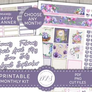 Kit mensual Happy Planner, pegatinas imprimibles del planificador mensual, HP imprimible mensualmente, pegatinas del planificador de primavera, archivos cortados, HPE138
