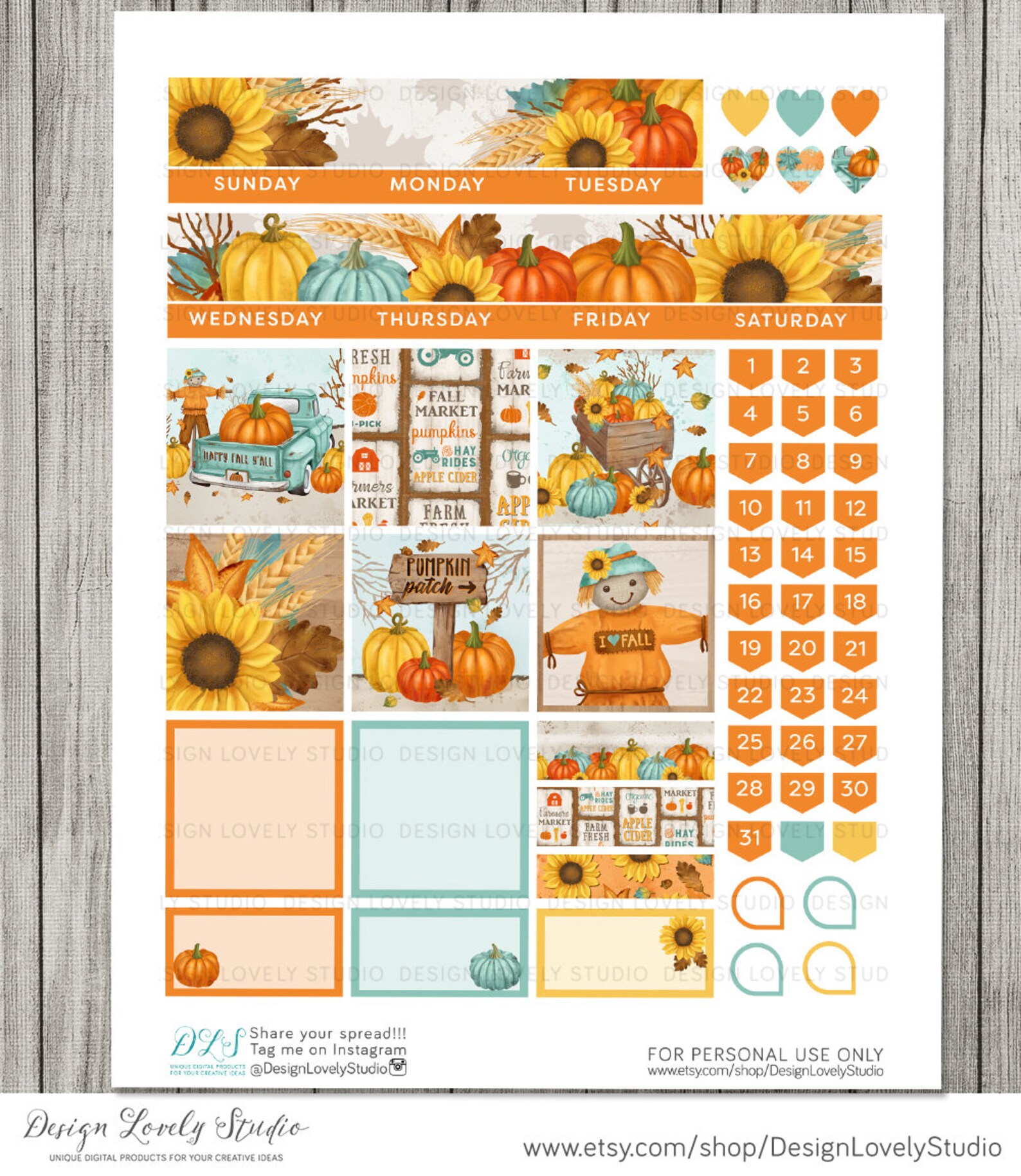 Big Happy Planner Fall Monthly Stickers Kit, Fall Monthly Kit Printable ...