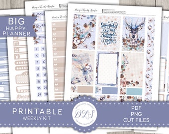Winter Planner Stickers, Christmas Planner Stickers Kit, Big Happy Planner Printable Stickers, Printable Weekly Sticker Kit, Cut Files BW177
