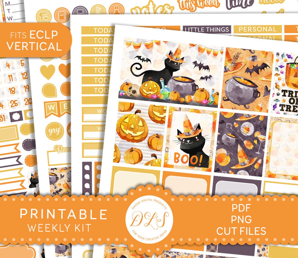 Printable HALLOWEEN Planner Stickers Kit, Fall Planner Stickers, Weekly ...