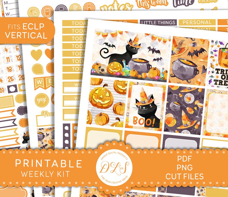 Printable HALLOWEEN Planner Stickers Kit, Fall Planner Stickers, Weekly ...