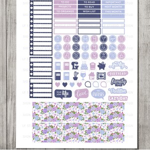 Printable Monthly Planner Stickers Kit, Purple Floral Planner Stickers ...