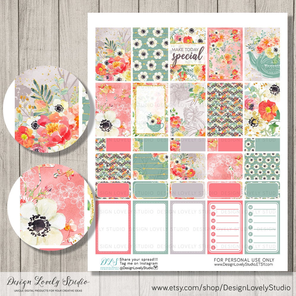 PRINTABLE Happy Planner Stickers, Weekly Stickers Kit, Floral Planner ...