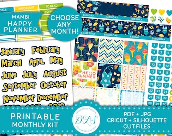 Happy Planner Monthly Kit, Happy Planner Monthly Stickers, Monthly Planner Stickers, Monthly Printable Stickers, Summer Planner Kit, HPE107