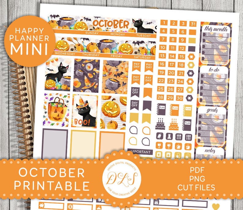 Printable OCTOBER Monthly Stickers Kit, Printable Halloween Planner ...