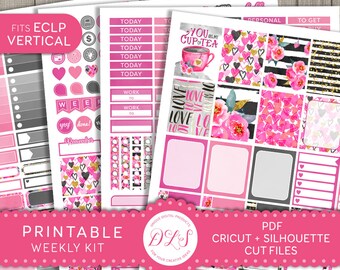 Valentines Day Planner Stickers, Valentines Planner Printables, for Erin Condren Vertical, February Weekly Kit, Love Planner Stickers, VS139